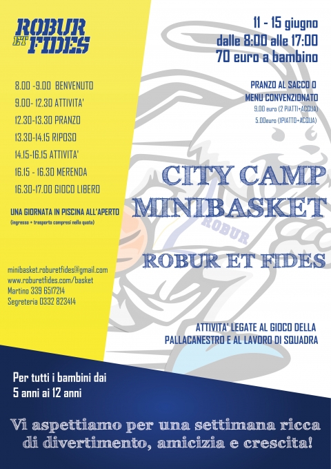 Minibasket: al via da quest'anno il City Camp Robur et Fides