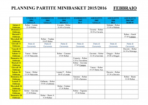 Partite minibasket - mese di febbraio